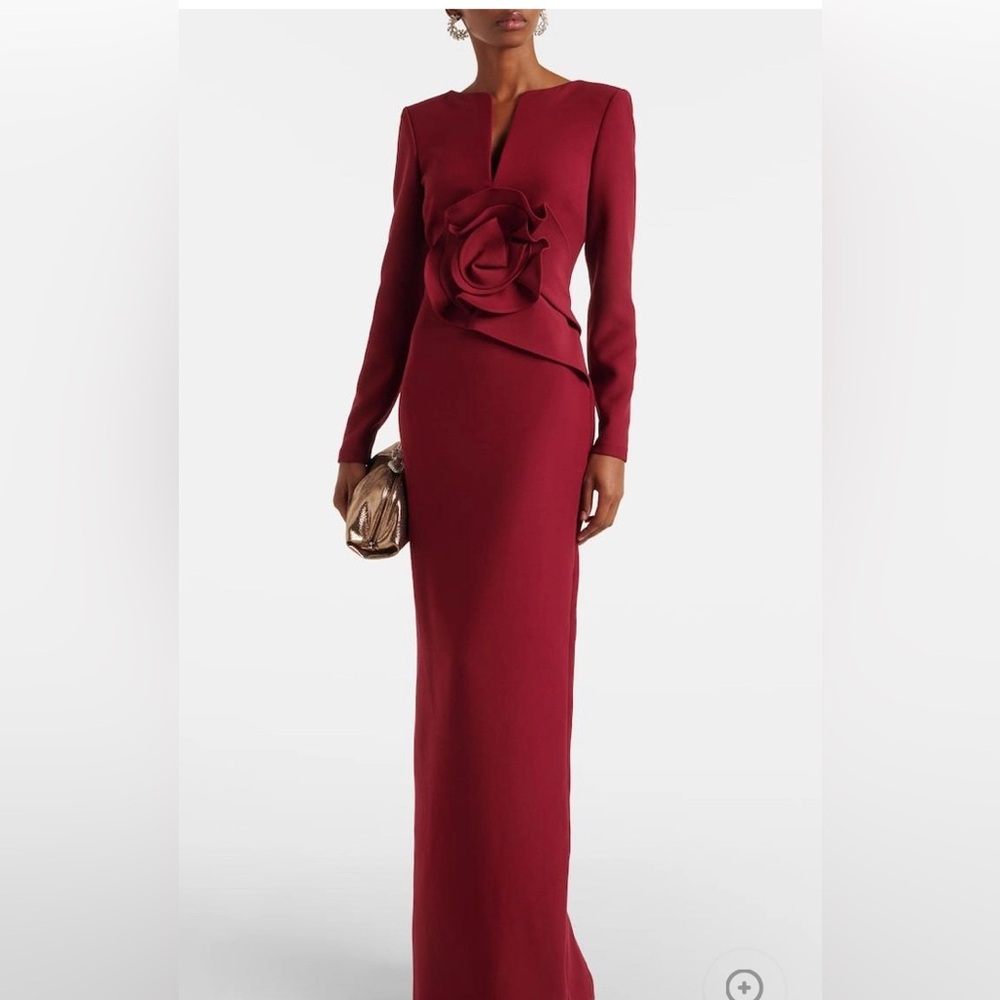 Chic Long Sleeve Burgundy Dress with Floral Accent